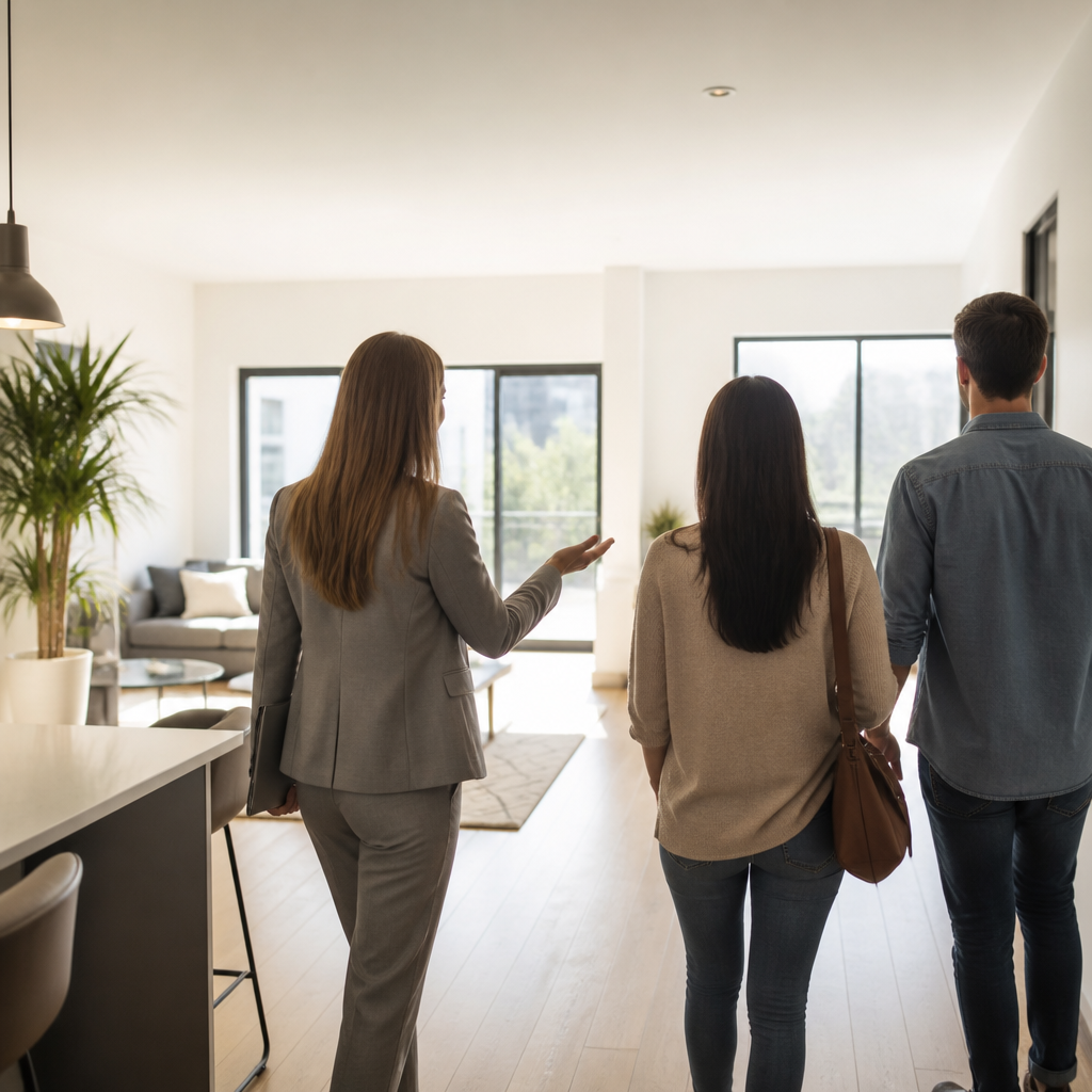 Agente inmobiliario mostrando un inmueble